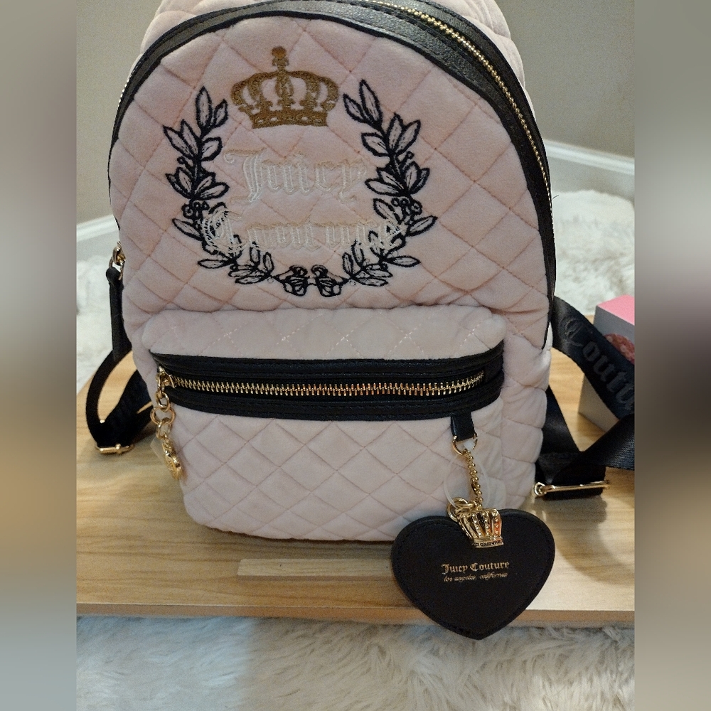 Juicy Couture 🩷 ✨ Pink Clay/Chocolate Royal Moment Medium Backpack Purse 🆕 - Picture 7 of 13